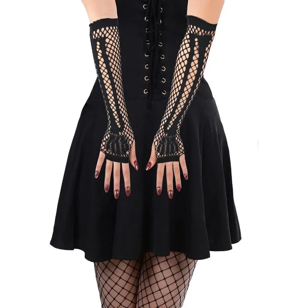 Women's Fishing Halloween Black 9 Net Gloves Fingerless Gothic Accessories